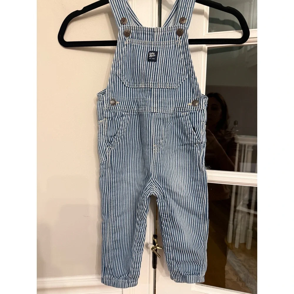 Baby Bgosh Hickory Stripe Denim Overalls Blue White 24M OSH11772 SSI